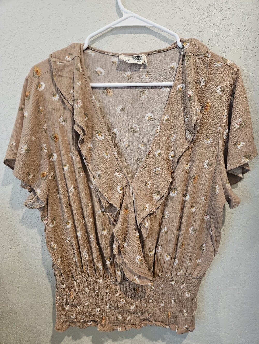 everleigh Taupe Floral Ruffle V-Neck Blouse